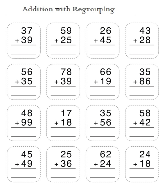 Review Addition with Regrouping Worksheet 8 Third grade math worksheet for practicing addition with regrouping and carrying skills