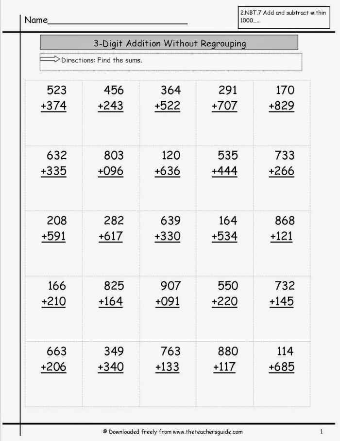 Third grade printable math worksheet featuring addition problems with regrouping and carrying