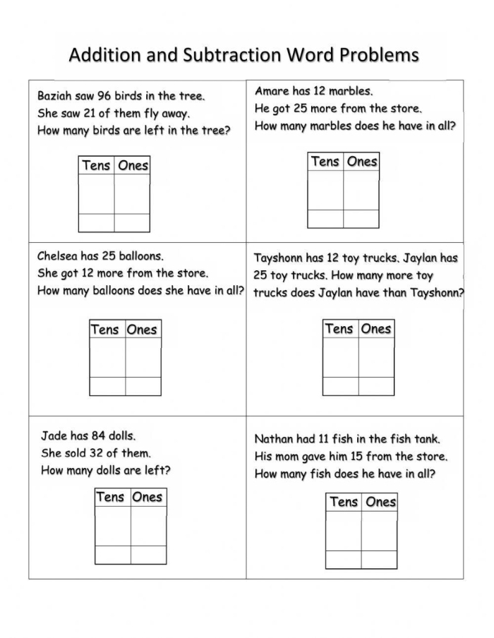 Third grade math worksheet featuring addition and subtraction word problems for exercise 15