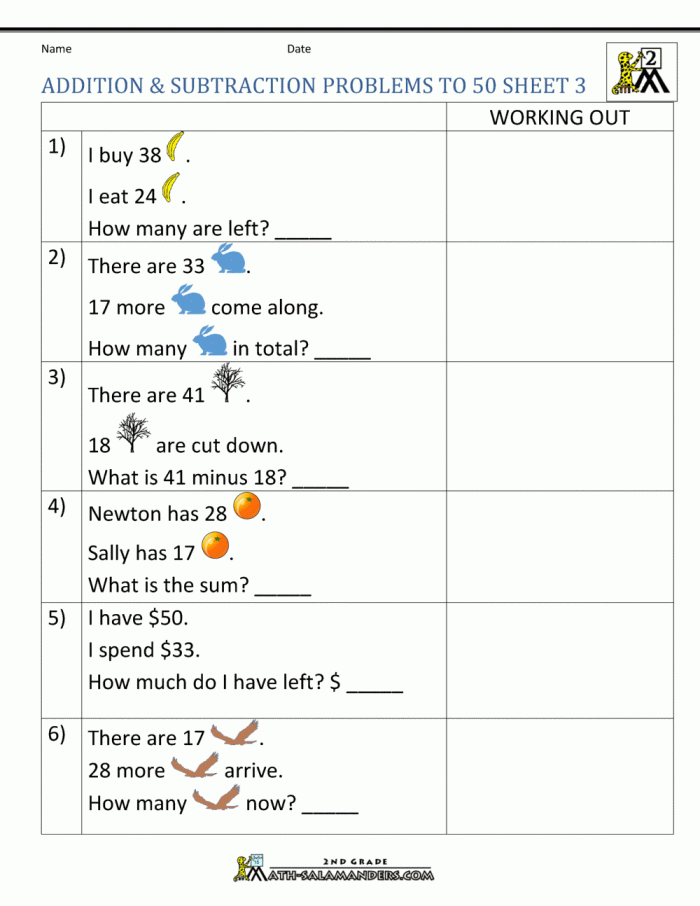 Two-Digit Addition and Subtraction Word Problems Worksheet Eight Third grade math worksheet featuring two-digit addition and subtraction word problems for number eight