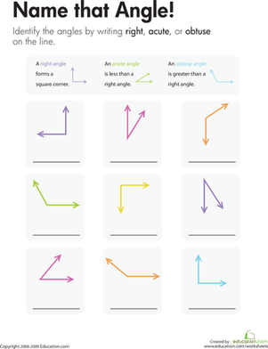 Geometry Name That Angle Worksheet Number 14 for Third Grade Students Third grade student identifying and labeling acute, right, and obtuse angles on a geometry worksheet