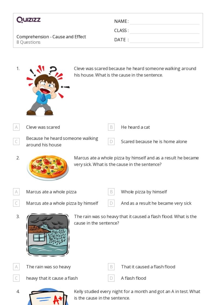 Engaging worksheet for exploring story structure and critical thinking in geometry Cause and effect worksheet designed for third graders to enhance reading comprehension skills