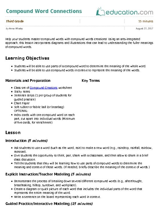 3rd Grade Spelling Test: Compound Words Worksheet Activity Image 17 Worksheet for 3rd Grade spelling test focused on compound words practice