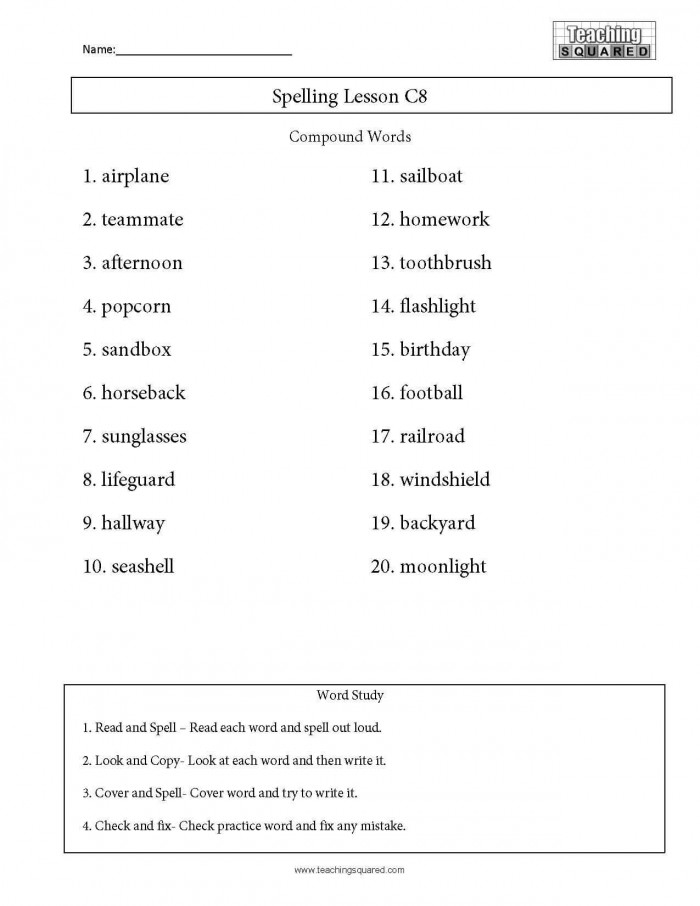 3rd Grade Spelling Test: Compound Words practice activity for students Worksheet featuring a 3rd grade spelling test focused on compound words