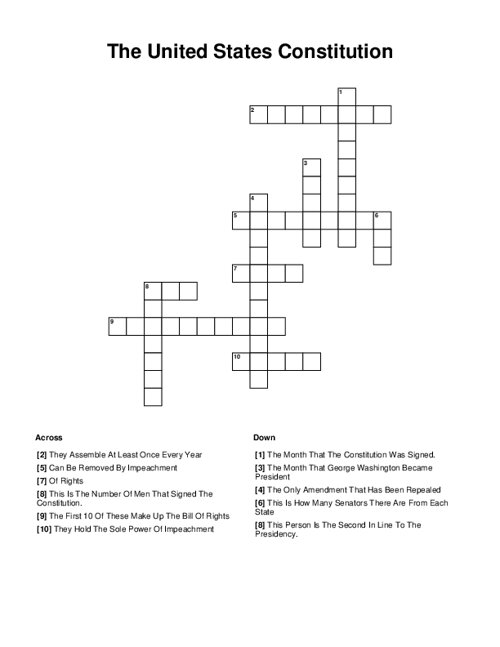 Third grade students completing a United States Constitution crossword puzzle worksheet