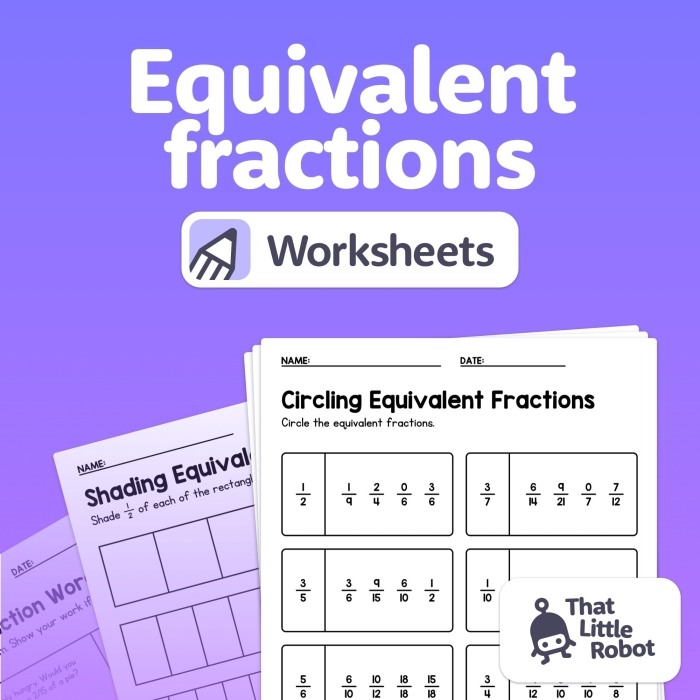 Third grade students using visual models to complete a matching equivalent fractions worksheet