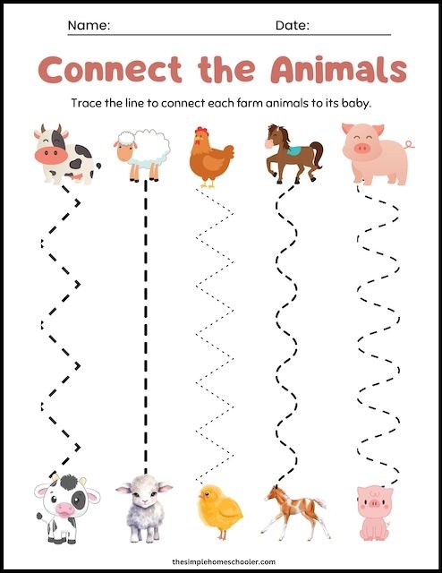 Worksheet featuring farm animals for practicing fractions