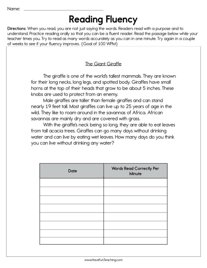 Third grade football reading fluency worksheet with 100 word passage for developing young readers
