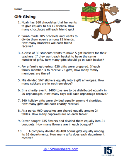 Third grade math worksheet featuring division word problems about world geography facts.