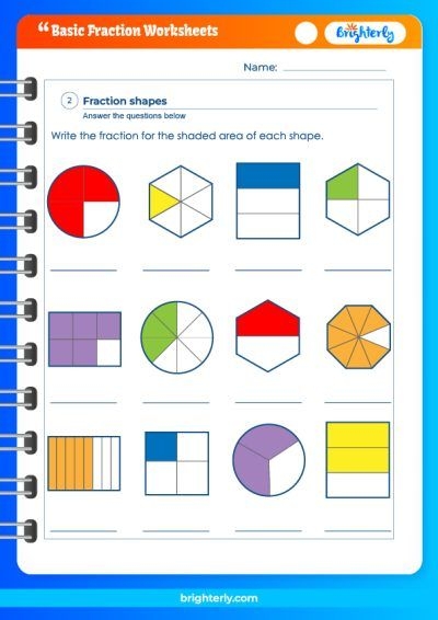 Fraction Basics Worksheet Six Shaded Shape Identification for Grade Three Third grade student identifying shaded shapes on a fraction basics worksheet number six