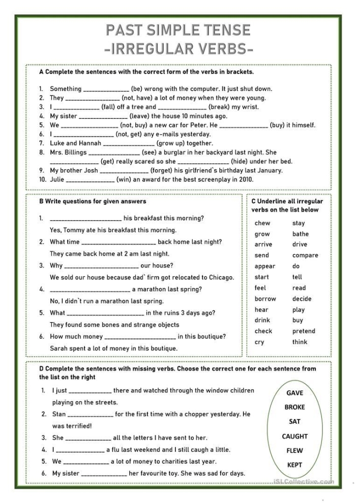 Engaging Knew It! worksheet focusing on the conjugation of irregular past-tense verbs Irregular past-tense verbs worksheet for third-grade students to enhance their learning experience
