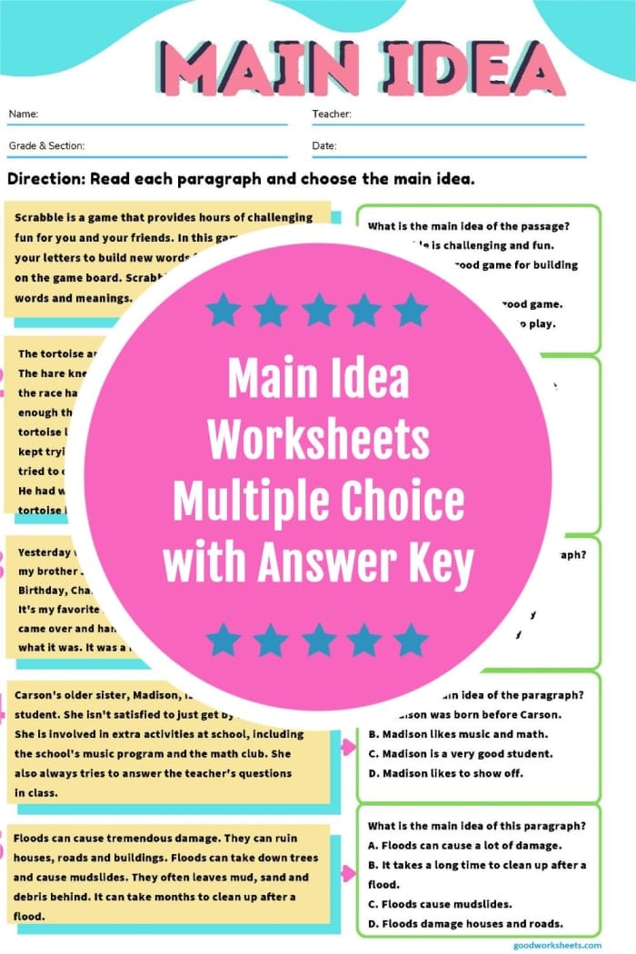 Main Idea Multiple Choice Worksheet 8 for Third Grade Reading Third grade reading worksheet for identifying the main idea in nonfiction passages