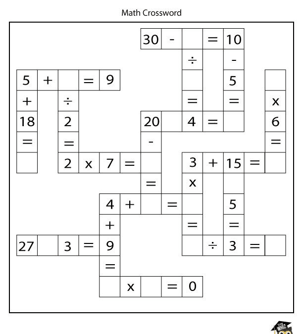 Third grade mixed operations math crossword puzzle worksheet number fourteen