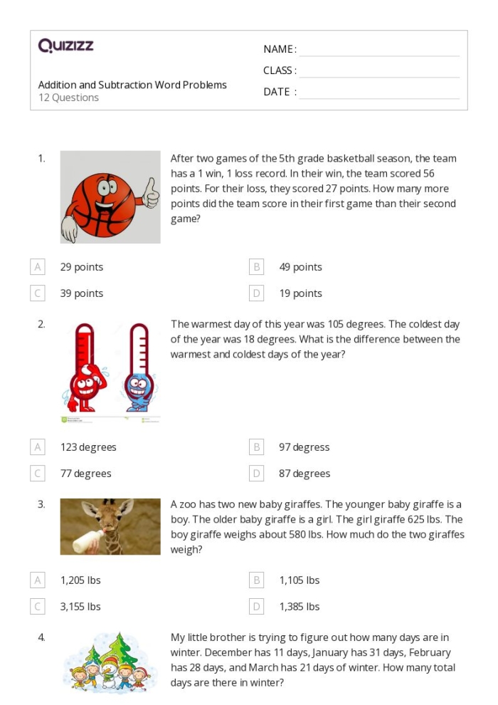 Two-Digit Addition and Subtraction Word Problems Worksheet 10 Third grade students solving two-digit addition and subtraction word problems on a math worksheet