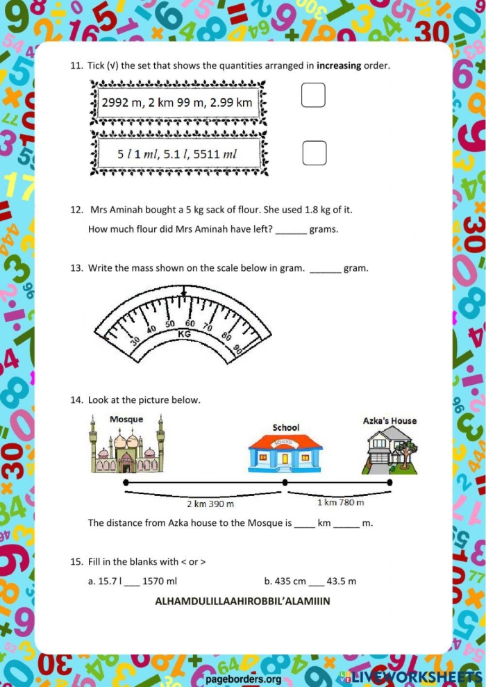 Third grade student completing a Measurement and Data Check-Up algebra worksheet