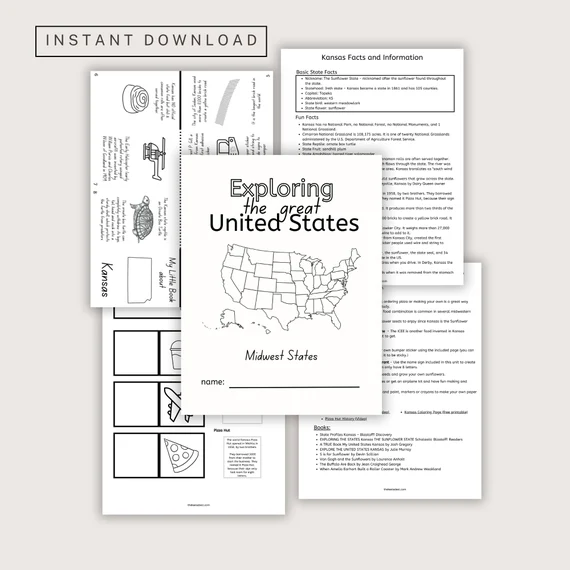 Third Grade Midwestern States Map Worksheet for Regional Geography Practice Blank map of the United States with Midwestern states outlined for students to label and complete