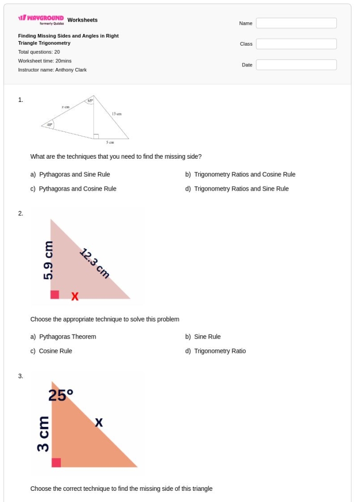 Third grade geometry worksheet for finding the missing side of a shape