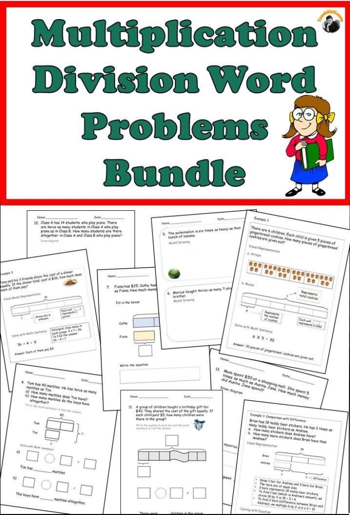 Third grade multiplication and division word problems practice worksheet for students