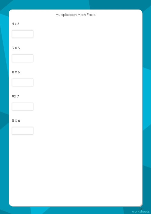 Third grade multiplication fact worksheet with times tables and regrouping practice problems