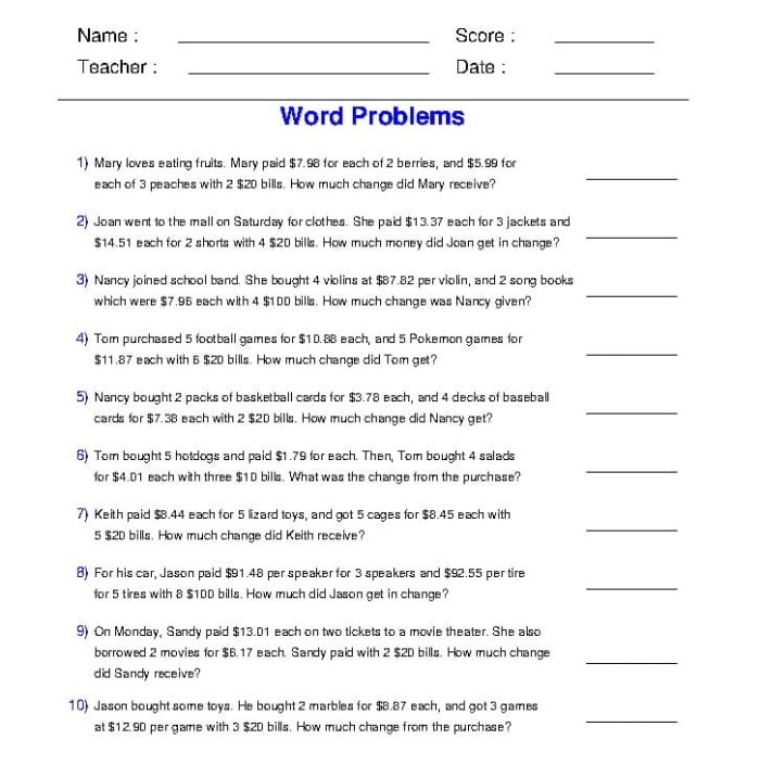 Third grade student completing a Multiplication Word Problems Check-In worksheet on math reasoning