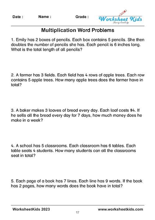 Two-Step Multiplication Word Problems Worksheet Page 23 Third grade students solving two-step multiplication word problems on a printable worksheet