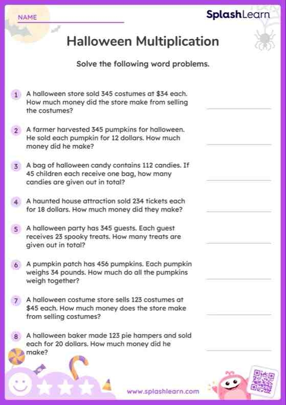 Third grade student completing multiplication word problems about shopping at the store on worksheet number thirteen