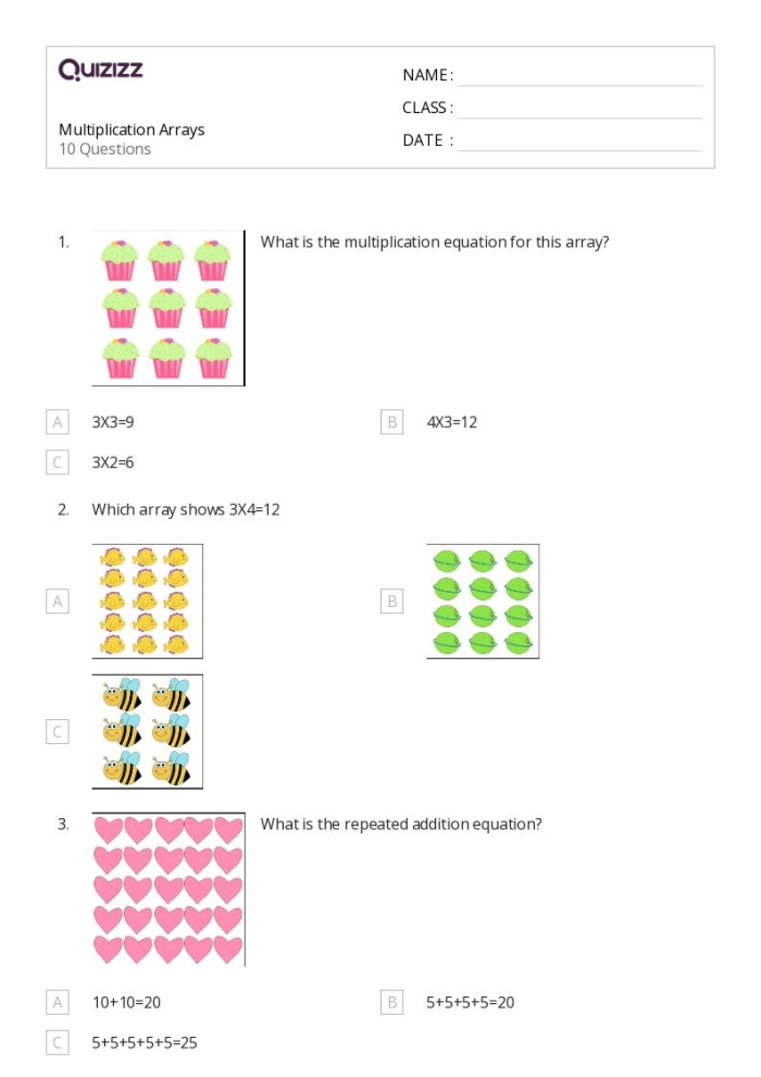 Multiplication practice using star arrays for third-grade students Star arrays worksheet for third graders featuring 11 single-digit multiplication problems