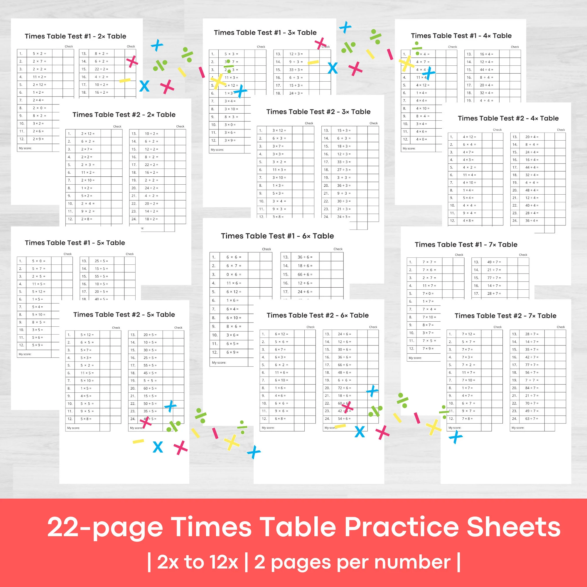 Third grade multiplication times tables worksheet featuring ninja and spy themed graphics to practice decimal multiplication facts