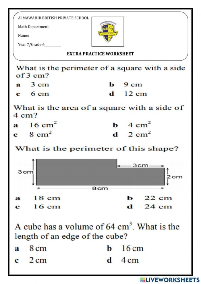 Worksheet featuring word problems about perimeter for third-grade students