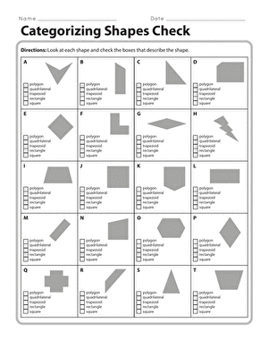 Third grade students identifying and sorting different polygons on a geometry assessment worksheet