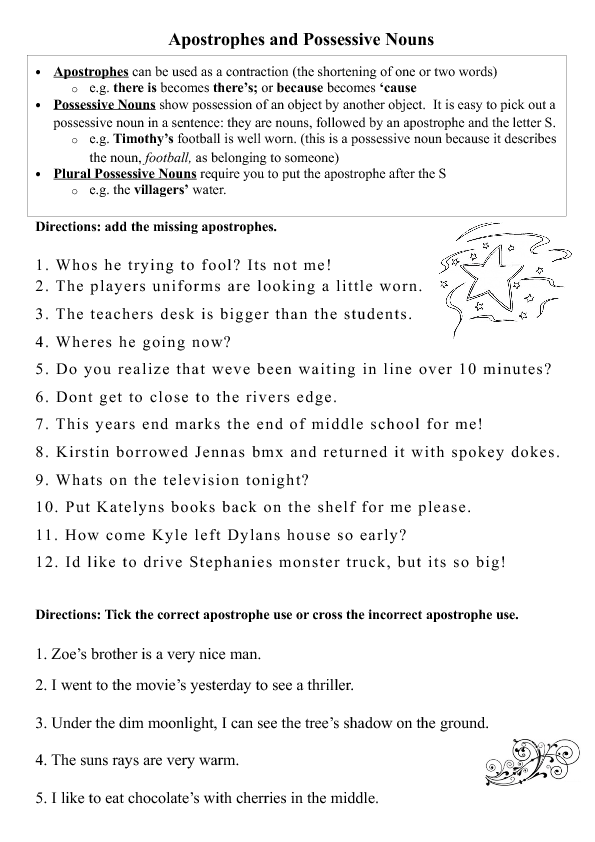 Third grade phonics worksheet focusing on the correct placement of possessive apostrophes in plural and singular nouns