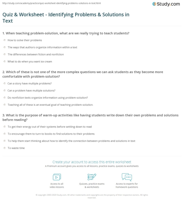 Finding the Problem and the Solution with Question Words Activity 24 Third grade history worksheet showing a short passage with question words who, what, when, where, why, and how used to identify problems and solutions
