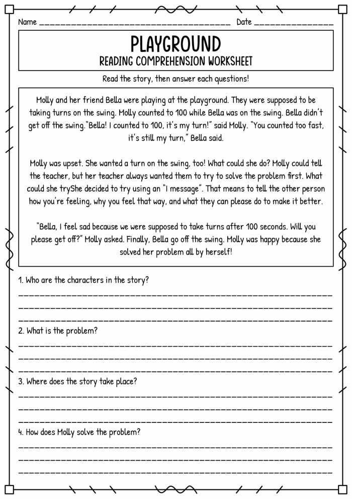 Reading Comprehension Problem and Solution 2 learning exercise for elementary students Third grade reading comprehension worksheet showing problem and solution activity for phonics practice