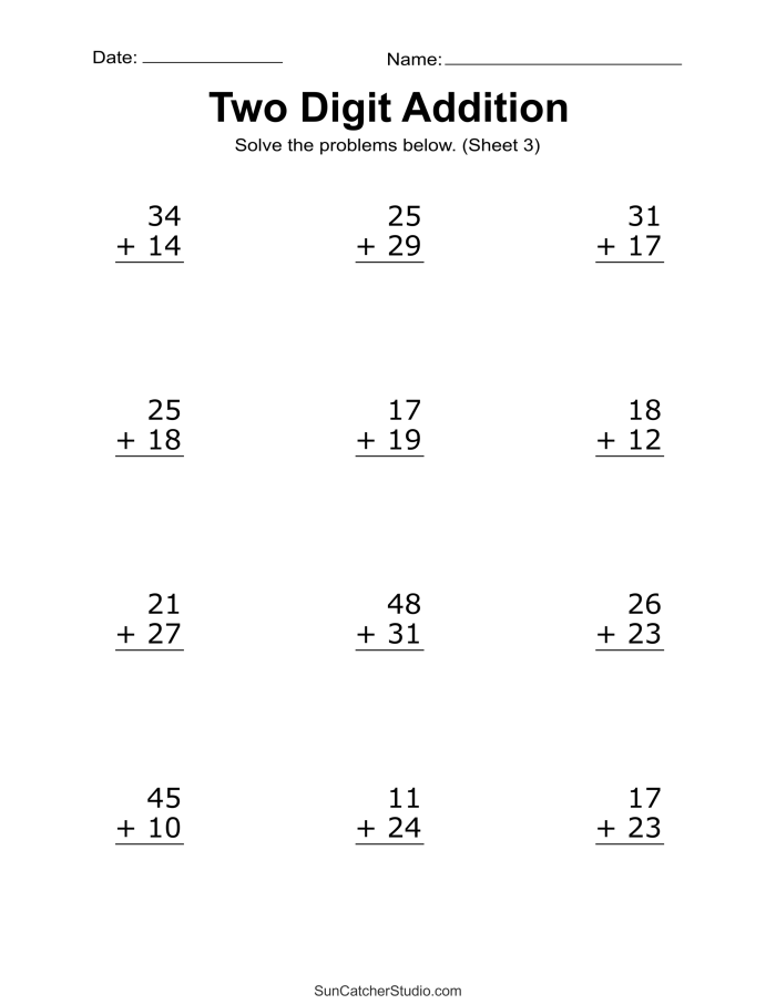 Third grade student working on a three-digit addition with regrouping math worksheet number 25