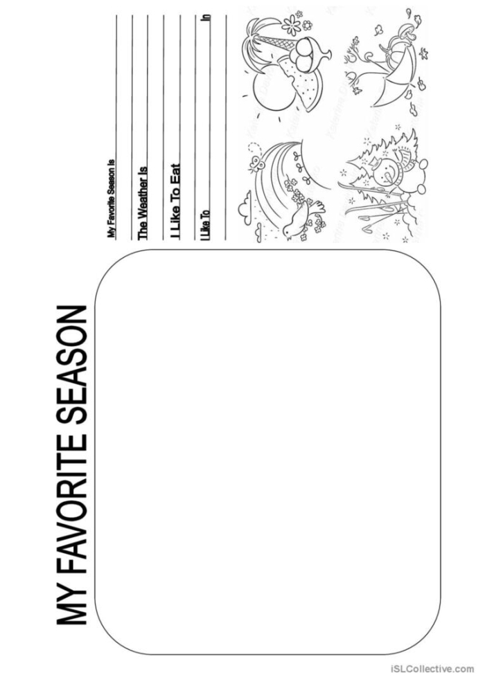 Fun worksheet for third graders to express their favorite season through writing