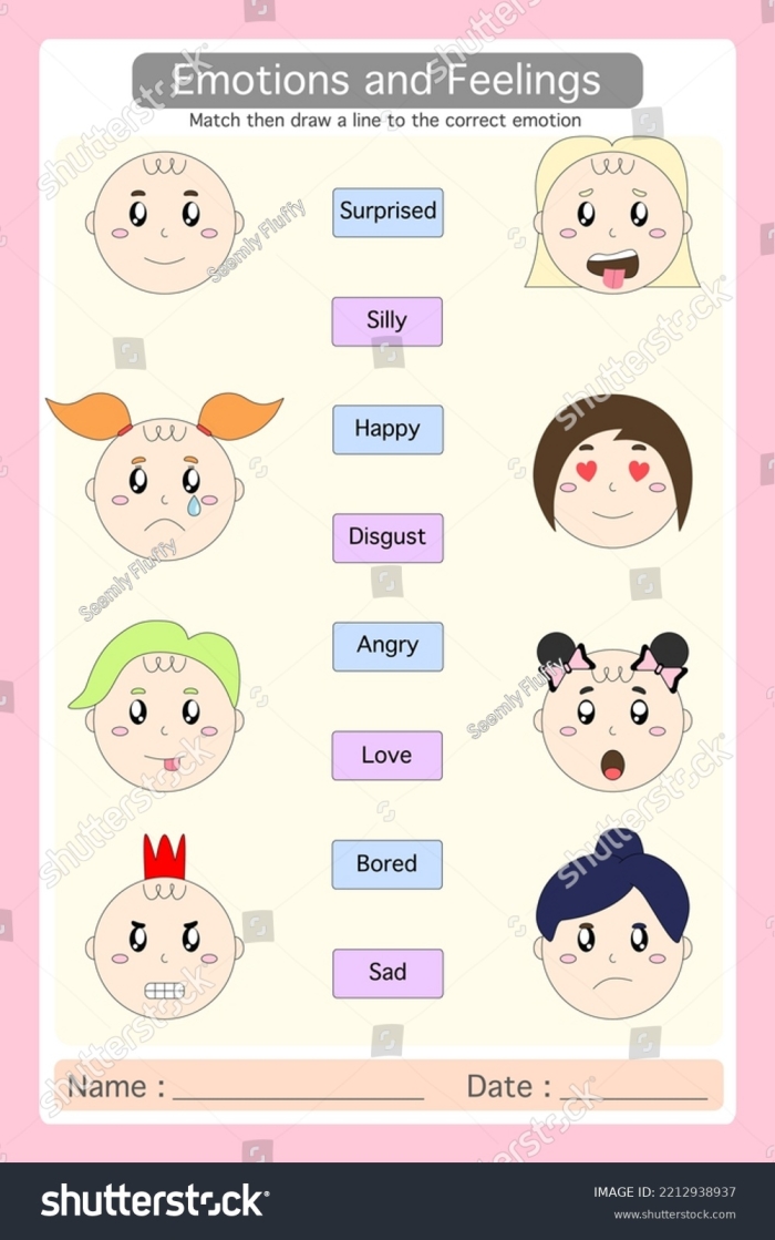 Character Emotion Match Cards Worksheet Number 25 Third grade student matching character actions to emotions on a printable worksheet