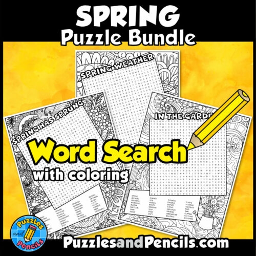 Spring Has Sprung word search puzzle featuring 18 spring-themed words for kids