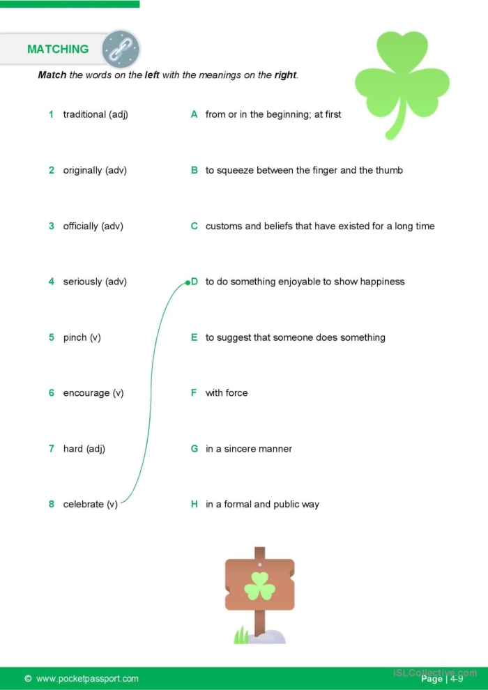 Third grade student completing a St. Patrick's Day Traditions reading worksheet