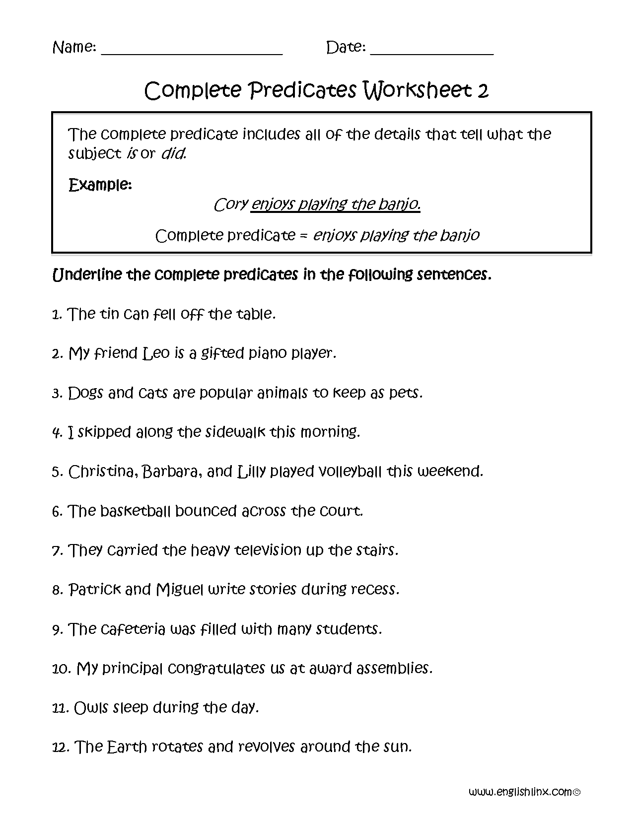 Engaging worksheet for kids to practice mixed operations with subjects and predicates Third grade subject and predicate worksheet for identifying subjects and predicates in sentences