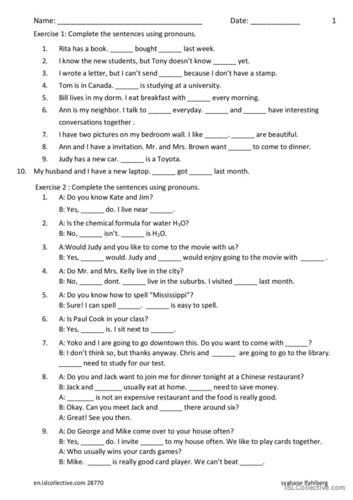 Grammar Basics Subject Pronouns Worksheet for Third Grade Chinese Students Third grade student completing a grammar worksheet on subject pronouns
