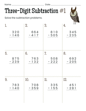Springtime: Three-Digit Subtraction With Regrouping worksheet for Third Grade