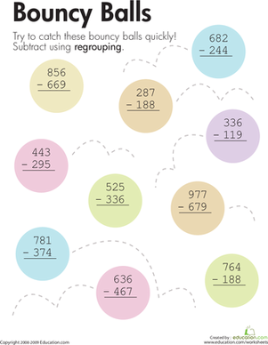 Springtime: Three-Digit Subtraction With Regrouping worksheet for Third Grade
