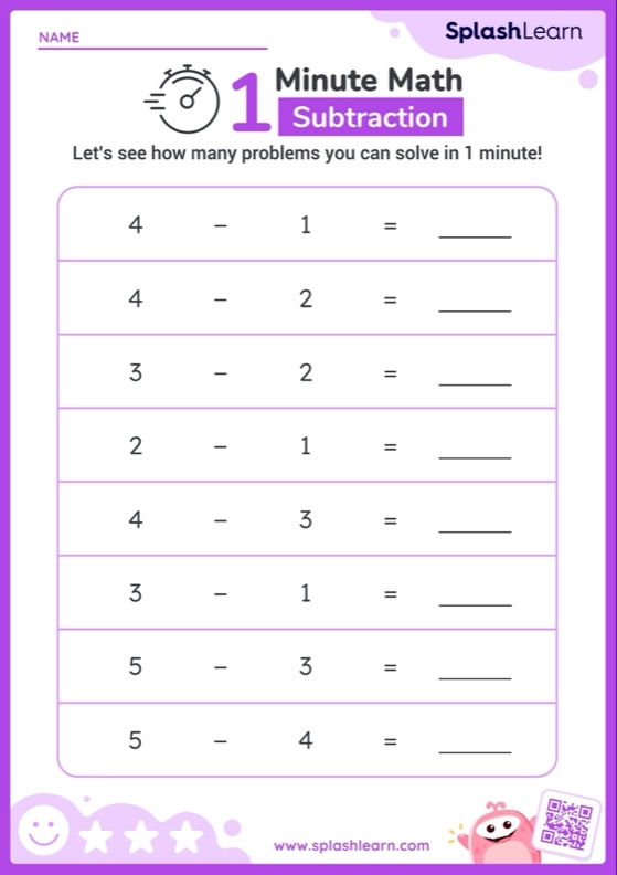 2-Minute Subtraction Worksheet 23 for Third Grade Math Drills Third grade student solving a 2-minute subtraction worksheet to build speed and accuracy