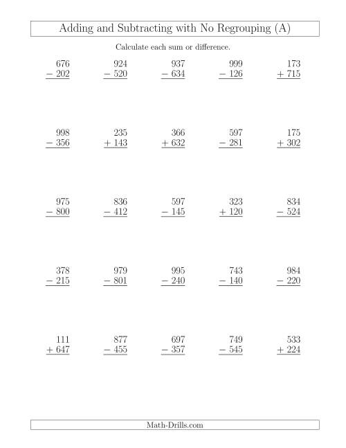 Third grade math worksheet featuring several three-digit subtraction problems for extra practice