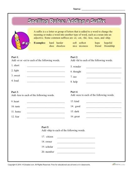 Spelling Rules for Suffixes worksheet for third grade students Worksheet for third graders focusing on spelling rules for suffixes
