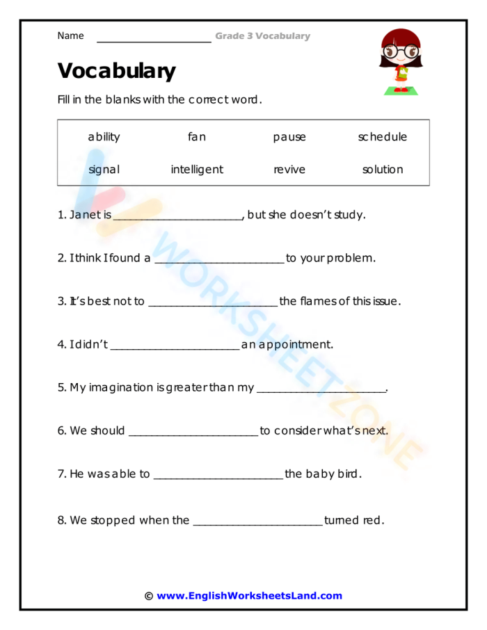 3rd grade vocabulary crossword puzzle worksheet for building spelling skills