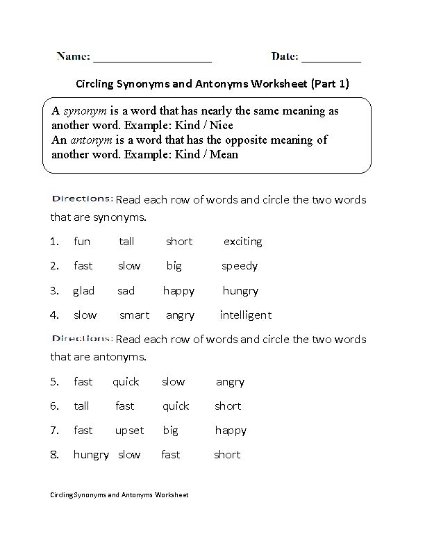 Synonyms and Antonyms Worksheet for third graders focusing on word meanings