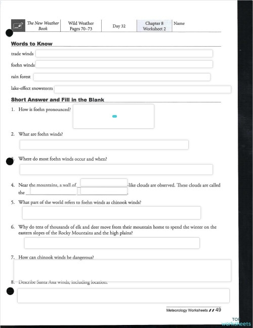 Answering Questions About Wild Wild Weather Worksheet Number 15 Third grade student reading a passage and answering comprehension questions about extreme weather events