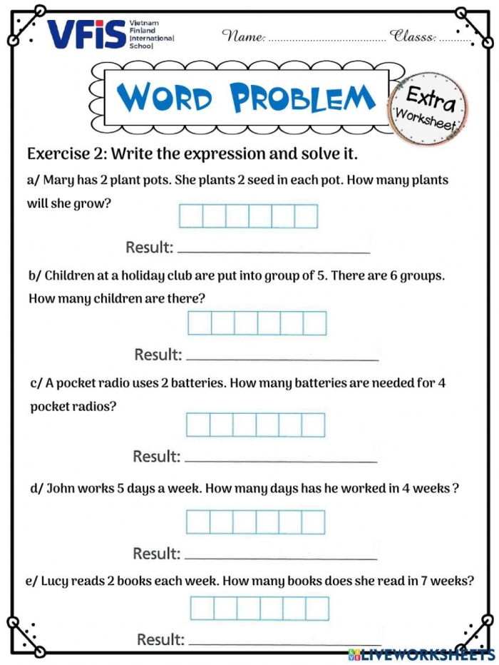 Third grade student completing a multi-step word problems learning check worksheet