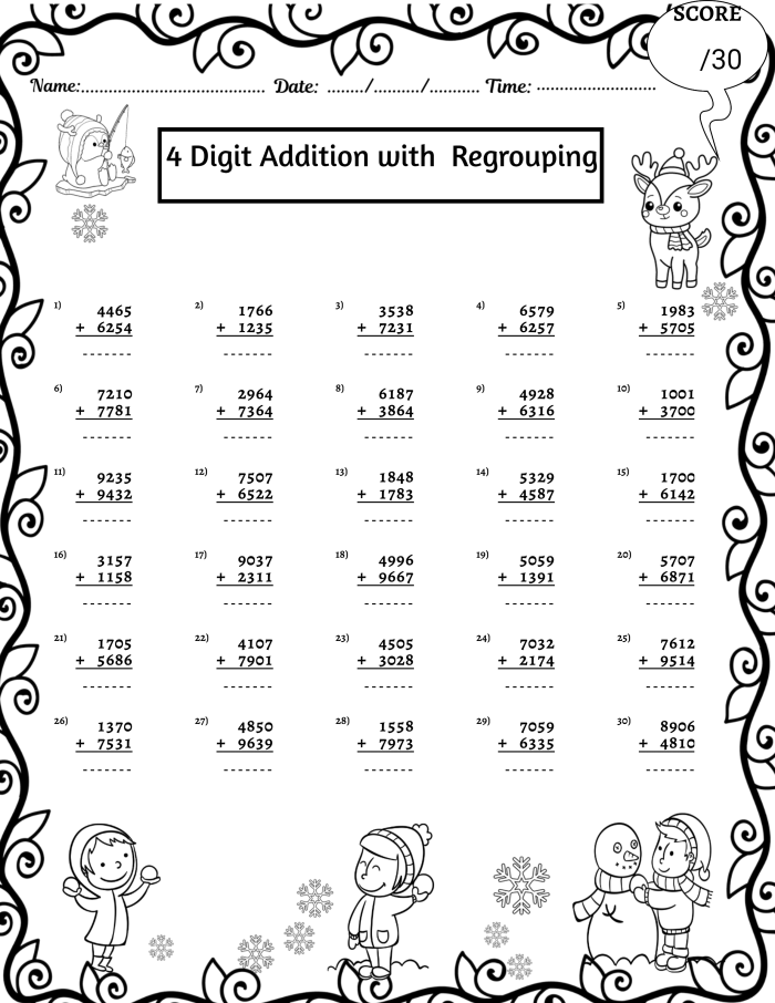 Third Grade Easter Math Addition Practice Worksheet 3 Easter-themed third grade math worksheet featuring 4-digit addition problems